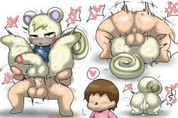 Rule 34 | 2boys, after anal, aftersex, anal, animal crossing, animal ears, brown hair, cum, cum in ass, enigi09, furry, furry male, furry with non-furry, grabbing, grabbing from behind, highres, huge penis, interspecies, lying, lying on person, male penetrated, marshal (animal crossing), mating press, multiple boys, nintendo, penis, sex, short hair, simple background, smile, standing, standing sex, tail, testicles, villager (animal crossing), white background, yaoi