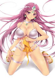 Rule 34 | 1girl, anklet, bad id, bad pixiv id, bottomless, breasts, chunsoft, circlet, cleavage, dragon quest, dragon quest iv, enix, jewelry, kotoji, large breasts, long hair, manya (dq4), pelvic curtain, purple eyes, purple hair, sandals, solo, very long hair