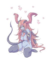 Rule 34 | 1girl, aftersex, ahoge, arm support, arms behind back, bare shoulders, belly, black gloves, black thighhighs, blonde hair, blue skin, blush, breasts, colored skin, cum, cum in pussy, demon girl, demon horns, demon tail, demon wings, elbow gloves, gloves, green eyes, hand to own mouth, heart, hera (p&amp;d), horns, inflation, large breasts, long hair, midriff, multicolored hair, navel, nipples, open mouth, orange hair, partially undressed, pussy, puzzle &amp; dragons, red hair, saliva, simple background, sitting, solo, spread legs, stomach bulge, sweat, tail, tears, thighhighs, torn wings, two-tone hair, uncensored, waero, white background, wings, zettai ryouiki