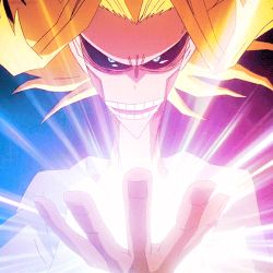 Rule 34 | 10s, 1boy, all might, animated, animated gif, black sclera, blonde hair, blue eyes, boku no hero academia, colored sclera, determined, facing viewer, floating hair, glowing, gradient background, hand up, lowres, male focus, parted lips, serious, shirt, short hair, solo, superhero costume, talking, teacher, teeth, upper body, white shirt, yagi toshinori