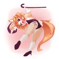 Rule 34 | 1girl, animal ears, bent over, brown hair, dog ears, dog tail, furry, furry female, fuu (frol), highres, kohaku (fuu), leotard, open mouth, original, pantyhose, playboy bunny, smile, snout, solo, tail