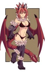 Rule 34 | 1girl, animal ear fluff, animal ears, animal hands, artist request, bat wings, bikini, blush, breasts, cleavage, fur, highres, large breasts, lips, looking at viewer, manticore (monster girl encyclopedia), midriff, monster girl, monster girl encyclopedia, simple background, solo, standing, swimsuit, tail, thighs, underboob, wings