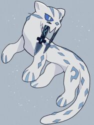 Rule 34 | animal focus, blue eyes, bright pupils, chien-pao, commentary request, creatures (company), game freak, grey background, highres, ice, nintendo, no humans, pokemon, pokemon (creature), shira 0998, simple background, snow leopard, tail, whiskers, white fur