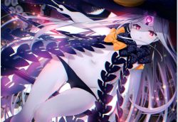Rule 34 | 1girl, abigail williams (fate), abigail williams (third ascension) (fate), absurdres, black bow, black gloves, black hat, black panties, blurry, blurry background, blush, bow, chromatic aberration, depth of field, dutch angle, elbow gloves, fate/grand order, fate (series), gloves, glowing, glowing eyes, groin, hat, highres, huge filesize, looking at viewer, navel, non-web source, orange bow, outstretched arm, pale skin, panties, parted bangs, parted lips, polka dot, polka dot bow, red eyes, revealing clothes, scan, solo, thigh gap, underwear, v-shaped eyebrows, witch hat, yano mitsuki (nanairo)