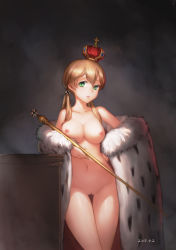 Rule 34 | 10s, 1girl, 2015, absurdres, blonde hair, blush, breasts, cleft of venus, cloak, coat, cross, cross hair ornament, crown, dated, female focus, green eyes, hair ornament, highres, iron cross, kantai collection, large breasts, lips, long hair, looking at viewer, mini crown, naked coat, navel, nipples, nude, prinz eugen (kancolle), pussy, qingmingtongzi, royal robe, scepter, solo, staff, standing, thigh gap, twintails, uncensored