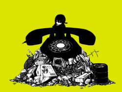 Rule 34 | 1girl, air conditioner, antique phone, boombox, broken, crt, junk, konohana saku, original, phone, radio antenna, rotary phone, solo, television, tire