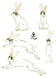 Rule 34 | animal, collar, detached collar, isaki, jumping, no humans, original, rabbit, running, simple background, translation request, white background, yellow eyes