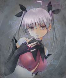 Rule 34 | 1girl, ahoge, bare shoulders, brooch, diffraction spikes, earrings, elbow gloves, fantasy, fingerless gloves, gloves, jewelry, nail polish, original, pink nails, ring, silver hair, solo, stud earrings, twintails, unzipped, yurikuta tsukumi