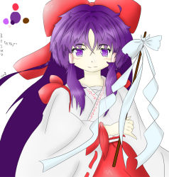 Rule 34 | 1girl, color guide, hakurei reimu, highres, purple eyes, purple hair, self-upload, solo, source request, touhou, touhou (pc-98), touhou user interface