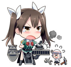 Rule 34 | &gt;:o, &gt; &lt;, 10s, 2girls, :d, :o, > <, chibi, closed eyes, fairy (kancolle), gotyou, hair ribbon, kantai collection, lowres, machinery, multiple girls, open mouth, pelvic curtain, remodel (kantai collection), ribbon, school uniform, size difference, smile, tears, tone (kancolle), twintails, v-shaped eyebrows, xd