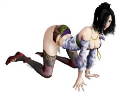 Rule 34 | 1girl, bare shoulders, black hair, breasts, dementiaz, final fantasy, final fantasy xiii, final fantasy xiii-2, hair ornament, jewelry, lebreau, long hair, looking at viewer, solo, thighhighs