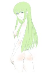 Rule 34 | 00s, 1girl, ass, breasts, c.c., code geass, completely nude, flat ass, green hair, hachimitsuboi, long hair, medium breasts, nipples, nude, scar, solo