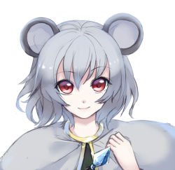 Rule 34 | 1girl, animal ears, bad id, bad pixiv id, crystal, female focus, grey hair, looking at viewer, mouse ears, nazrin, portrait, red eyes, smile, solo, takemori shintarou, touhou, white background