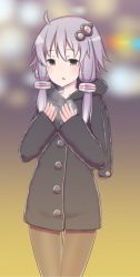 Rule 34 | 1girl, ahoge, blurry, blurry background, blush, breath, breathing on hands, brown pantyhose, buttons, chestnut mouth, coat, collarbone, hair ornament, hood, kuroshiro gurei, light, long sleeves, low twintails, pantyhose, parted lips, short hair, short twintails, solo, thigh gap, twintails, vocaloid, voiceroid, winter clothes, winter coat, yuzuki yukari