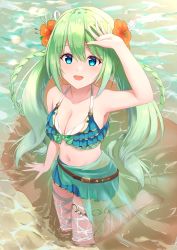 Rule 34 | 1girl, absurdres, blue eyes, blush, chika (princess connect!), green hair, highres, long hair, looking at viewer, open mouth, princess connect!, skirt, swimsuit, yanazawa ko