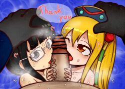 Rule 34 | 1boy, 2girls, age difference, black eyes, black hair, blonde hair, commission, cooperative fellatio, dave (dave the diver), dave the diver, english text, fat, fat man, fellatio, glasses, gloves, hand on another&#039;s head, hat, heart, highres, licking, licking penis, maki (dave the diver), mintrocket, multiple girls, nekosatsu1, nexon, older man and younger girl, one eye closed, oral, orange eyes, penis, penis grab, pubic hair, ramo (dave the diver), skeb commission, steam, sweat, veins, veiny penis