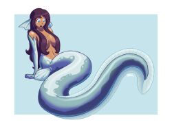 Rule 34 | blazbaros, blue eyes, brown hair, eel girl, fins, hair censor, long hair, mermaid, monster girl, nude, original, scales