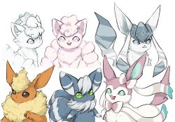 Rule 34 | :3, :d, alolan form, alolan vulpix, animal focus, bright pupils, closed mouth, commentary request, creatures (company), flareon, game freak, gen 1 pokemon, gen 4 pokemon, gen 6 pokemon, gen 7 pokemon, gen 8 pokemon, glaceon, green eyes, grey eyes, highres, meowstic, meowstic (male), nintendo, oimo kenpi, open mouth, pokemon, simple background, smile, snom, sylveon, teeth, white background, white pupils
