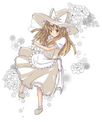 Rule 34 | 1girl, alternate color, blonde hair, dress, female focus, flower, full body, hat, kirisame marisa, lock heart (juuryokudou), partially colored, plant, solo, touhou, white background, witch, witch hat, yellow eyes