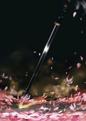 Rule 34 | cherry blossoms, jq, no humans, planted, planted sword, planted weapon, sparks, sword, touhou, weapon, weapon focus