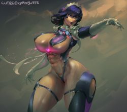 Rule 34 | 1girl, abs, alternate costume, areola slip, black eyes, black hair, black panties, breasts, cameltoe, choker, cleavage, cutesexyrobutts, gluteal fold, groin, hair ornament, hairclip, highleg, highleg panties, highres, huge breasts, iroha (samurai spirits), long sleeves, looking at viewer, maid, maid headdress, open mouth, panties, revealing clothes, samurai spirits, short hair, solo, standing, thighhighs, thighs, underwear, upper body, white choker