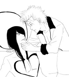 Rule 34 | 2boys, arrancar, black hair, bleach, eye contact, eyepatch, grabbing another&#039;s chin, grimmjow jaegerjaquez, image sample, kaier allgemeine, long hair, looking at another, male focus, monochrome, multiple boys, nnoitra gilga, number tattoo, pixiv sample, short hair, sketch, tattoo, yaoi