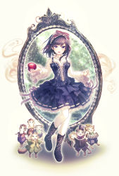 Rule 34 | 1girl, :d, absurdres, apple, black footwear, black skirt, boots, bow, brown eyes, brown hair, bustier, cat, catbell, floating hair, food, frilled bow, frilled skirt, frills, fruit, full body, hair bow, highres, holding, holding food, holding fruit, layered skirt, lolita fashion, long hair, long sleeves, looking at viewer, medium skirt, open mouth, original, red apple, red bow, ribbon-trimmed skirt, ribbon trim, shirt, simple background, skirt, smile, snow white, snow white (grimm), snow white and the seven dwarfs, solo, swept bangs, thighhighs, white background, white shirt, white thighhighs, wide sleeves