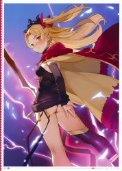Rule 34 | 1girl, absurdres, arm behind back, artist name, ass, bare legs, black dress, black panties, black thighhighs, blonde hair, blush, breasts, brown eyes, cape, closed mouth, covering privates, covering ass, detached sleeves, dress, earrings, electricity, ereshkigal (fate), fate/grand order, fate (series), from behind, frown, hair ribbon, highres, infinity symbol, jewelry, legs apart, long hair, long sleeves, looking back, nose blush, orange eyes, page number, panties, pantyshot, parted bangs, pink ribbon, red cape, ribbon, scan, short dress, single detached sleeve, single thighhigh, sleeves past wrists, small breasts, solo, spine, standing, straight hair, tassel, tetsuo (amenohutikoma), thighhighs, tiara, tohsaka rin, twintails, two side up, underwear, upskirt