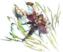 Rule 34 | 10s, 1girl, belt, blue eyes, brown hair, coat, full body, granblue fantasy, hat, holding, holding weapon, lecia (granblue fantasy), midriff, minaba hideo, official art, open mouth, pleated skirt, skirt, solo, sword, thighhighs, transparent background, weapon