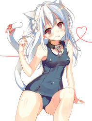 1girl absurdres animal_ears cat_ears collar female_focus highres hisaka_hazara one-piece_swimsuit original red_eyes school_swimsuit sitting solo swimsuit tail white_hair