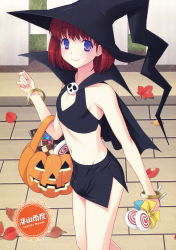 Rule 34 | 1boy, absurdres, androgynous, blue eyes, bracelet, bulge, candy, crossdressing, food, halloween, hat, highres, jewelry, lollipop, male focus, miyama amehiko, oto nyan, red hair, short hair, solo, trap, witch