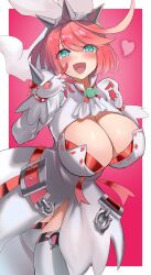 Rule 34 | 1girl, ahoge, blue eyes, blush, breasts, cleavage, clover, dress, elphelt valentine, four-leaf clover, gloves, guilty gear, guilty gear xrd, hairband, highres, huge breasts, jewelry, looking at viewer, open mouth, pink hair, sato one1, short hair, smile, solo, spikes, thick thighs, thighhighs, thighs