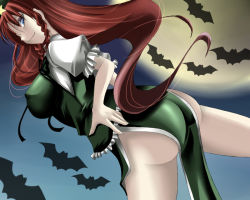Rule 34 | 1girl, ass, breasts, china dress, chinese clothes, dress, covered erect nipples, female focus, hal (goshujinomocha), hal (haruna), hat, hong meiling, large breasts, long hair, no panties, red hair, solo, touhou