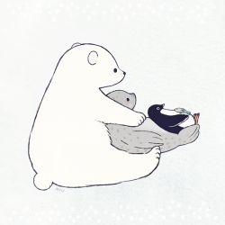 Rule 34 | animal focus, ayu (mog), bear, bird, fishing, from side, no humans, original, penguin, polar bear, seal (animal), signature, sitting, white background