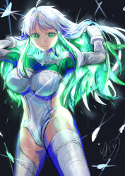 Rule 34 | 1girl, absurdres, blue hair, blue sky, breasts, closed mouth, colored inner hair, covered navel, cropped jacket, fate/grand order, fate (series), gloves, gradient sky, green eyes, green hair, highres, jacket, juliet sleeves, kukulkan (fate), kukulkan (second ascension) (fate), large breasts, leotard, light blue hair, long hair, long sleeves, looking at viewer, multicolored hair, night, night sky, orange sky, puffy sleeves, shrug (clothing), sideless outfit, sidelocks, sky, smile, solo, thighhighs, thighs, twilight, white gloves, white jacket, white leotard, white thighhighs