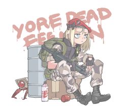 Rule 34 | barrel, beret, box, cardboard box, commentary, dinergate (girls&#039; frontline), drum (container), english commentary, english text, fingerless gloves, girls&#039; frontline, gloves, graffiti, gun, h&amp;k mp5, half-life, half-life (series), half-life 1, hat, headcrab, jarv, meme, military, military uniform, mp5 (girls&#039; frontline), soldier, spray can, submachine gun, uniform, united states marine corps, weapon