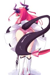 Rule 34 | 10s, 1girl, ass, asymmetrical horns, bad id, bad pixiv id, blue eyes, dragon girl, dragon horns, dragon tail, elizabeth bathory (fate), elizabeth bathory (fate/extra ccc), elizabeth bathory (first ascension) (fate), fate/extra, fate/extra ccc, fate/grand order, fate (series), highres, horns, long hair, looking at viewer, looking back, panties, pantyshot, pink hair, plaid, plaid skirt, pointy ears, skirt, solo, stardust-kun, striped clothes, striped panties, tail, underwear, uneven horns