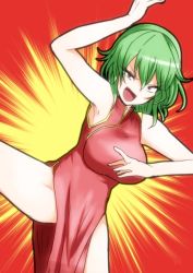 Rule 34 | 1girl, alternate color, armpits, bare shoulders, breasts, china dress, chinese clothes, dress, green eyes, kazami yuuka, large breasts, red eyes, short hair, solo, takorice, thighs, touhou