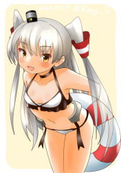 Rule 34 | 1girl, amatsukaze (kancolle), bikini, breasts, brown eyes, cowboy shot, frilled bikini, frills, hair tubes, kantai collection, leaning forward, lifebuoy, long hair, looking at viewer, official alternate costume, one-hour drawing challenge, ray.s, small breasts, smokestack hair ornament, solo, swim ring, swimsuit, two side up, white bikini, white hair