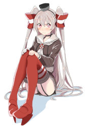 Rule 34 | 10s, 1girl, amatsukaze (kancolle), bad id, bad pixiv id, blush, grey hair, kantai collection, long hair, nesume, purple eyes, sitting, solo, twintails, two side up, uniform, very long hair