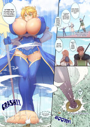 Rule 34 | artoria pendragon (fate), artoria pendragon (lancer) (fate), barefoot, breasts, comic, english text, fate/grand order, fate (series), feet, foot focus, giant, giantess, gigantic breasts, highres, large breasts, looking down, pov, stepped on, stepping, stepping on person, tagme, tempuru