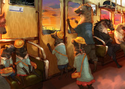 Rule 34 | drooling, furry, glasses, hyena, kindergarten uniform, marosan, original, sleeping, sunset, train, train interior