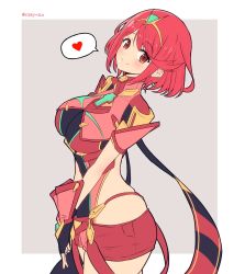 Rule 34 | 1girl, breasts, chest jewel, heart, highres, large breasts, mochimochi (xseynao), pyra (xenoblade), red eyes, red hair, short hair, simple background, skindentation, solo, white background, xenoblade chronicles (series), xenoblade chronicles 2