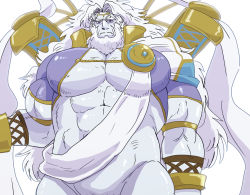 Rule 34 | 1boy, abs, alternate pectoral size, ancient greek clothes, armlet, bara, beard, bursting pectorals, cowboy shot, facial hair, fate/grand order, fate (series), greco-roman clothes, groin, highres, hoshieda (hoshinoedao), large pectorals, long hair, male focus, male pubic hair, mature male, muscular, muscular male, nipples, no pants, old, old man, pectoral cleavage, pectorals, pubic hair, sash, shrug (clothing), solo, stomach, very long hair, zeus (fate)