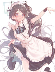 Rule 34 | 1girl, absurdly long hair, absurdres, apron, aris (blue archive), aris (maid) (blue archive), black dress, black footwear, black hair, blue archive, blue eyes, blush, dress, fingernails, frilled apron, frills, green halo, halo, highres, long hair, maid, maid headdress, official alternate costume, open mouth, pantyhose, ponytail, ringed eyes, shoes, short sleeves, simple background, solo, sweat, torano, very long hair, white apron, white background, white pantyhose