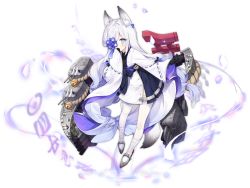Rule 34 | 1girl, animal ear fluff, animal ears, azur lane, bandages, bell, black gloves, blue eyes, blush, byulzzi, cannon, covered mouth, fox ears, fox girl, fox tail, full body, gloves, japanese clothes, jingle bell, kasumi (azur lane), kimono, long hair, long sleeves, looking at viewer, machinery, official art, one eye covered, petals, ribbon, rigging, rope, sleeves past wrists, solo, standing, tail, torpedo launcher, transparent background, turret, very long hair, white hair, white kimono, white ribbon, wide sleeves