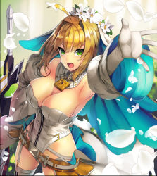 Rule 34 | &gt;:d, 10s, 1girl, :d, ahoge, arm up, armpits, bare shoulders, belt, belt skirt, blonde hair, blush, breasts, bridal veil, chain, cleavage, cowboy shot, detached collar, detached sleeves, elbow gloves, fate/extra, fate/extra ccc, fate (series), flower, foreshortening, garter straps, gloves, green eyes, hair flower, hair intakes, hair ornament, highleg, highleg leotard, highres, large breasts, leotard, lock, long sleeves, looking at viewer, nero claudius (bride) (fate), nero claudius (bride) (second ascension) (fate), nero claudius (fate), nero claudius (fate) (all), open mouth, padlock, petals, planted, planted sword, planted weapon, scottie (phantom2), sideboob, smile, solo, sword, thighhighs, v-shaped eyebrows, veil, weapon, white gloves, white leotard, white thighhighs, zipper, zipper pull tab