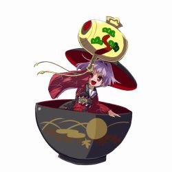 Rule 34 | 1girl, animated, animated gif, bowl, hat, in bowl, in container, japanese clothes, kimono, purple hair, red eyes, short hair, smile, solo, sukuna shinmyoumaru, syope, touhou, urban legend in limbo, waving, wide sleeves