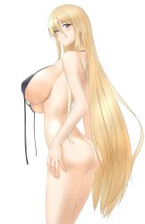 Rule 34 | 1girl, absurdres, ass, azur lane, bikini, bikini top only, bismarck (azur lane), black bikini, blonde hair, blue eyes, blush, breasts, closed mouth, from side, hair between eyes, halterneck, highres, large breasts, lom (lom lom 8), long hair, sideboob, solo, standing, swimsuit, thighs, untied bikini, very long hair