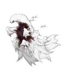 Rule 34 | blood, blood on arm, blood on chest, chinese text, creature, highres, kamikiririp, no humans, original, white background, white eyes, white fur